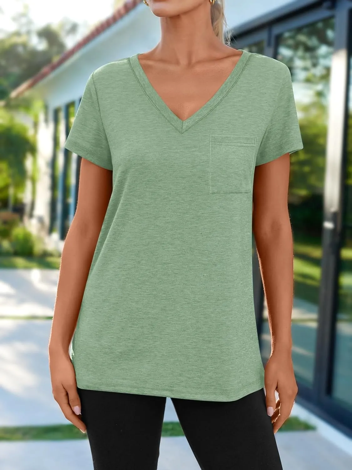 AUTOMET T Shirts for Women Short Sleeve Shirts V Neck Plus Size Summer Tops Casual Beach Vacation Outfits Clothes 2025
