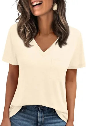 AUTOMET T Shirts for Women Short Sleeve Shirts V Neck Plus Size Summer Tops Casual Beach Vacation Outfits Clothes 2025