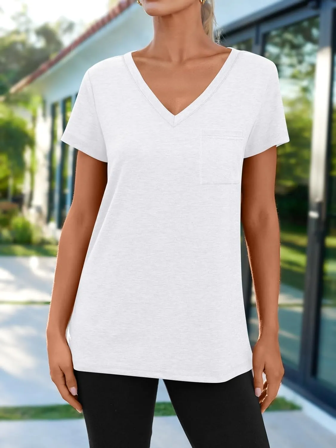AUTOMET T Shirts for Women Short Sleeve Shirts V Neck Plus Size Summer Tops Casual Beach Vacation Outfits Clothes 2025