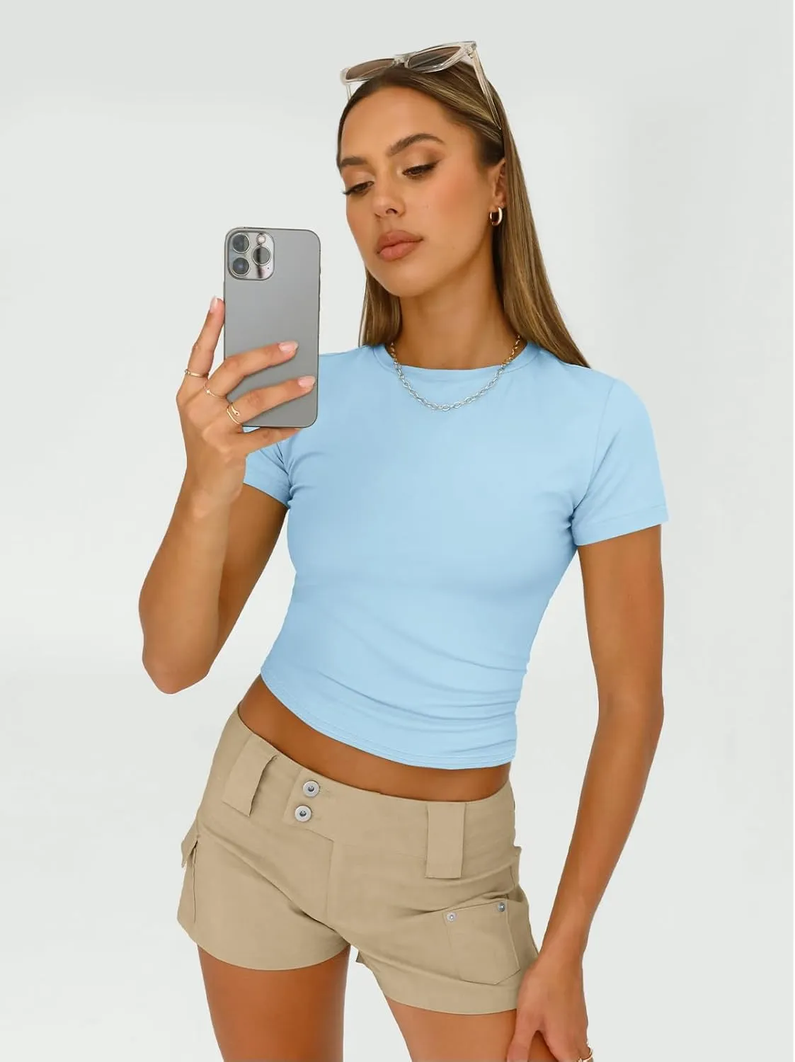 AUTOMET Womens 3 Piece Short Sleeve Shirts Basic Going Out Slim Fitted Crop Tops 2025 Summer Y2k Clothes