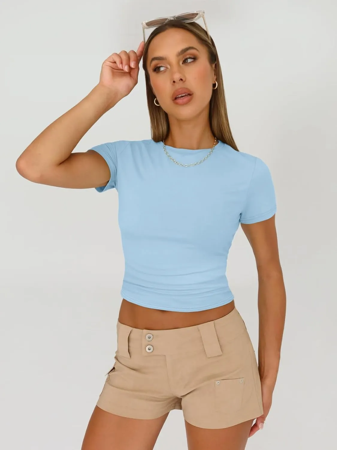 AUTOMET Womens 3 Piece Short Sleeve Shirts Basic Going Out Slim Fitted Crop Tops 2025 Summer Y2k Clothes