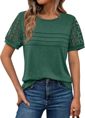 AUTOMET Women's Short Sleeve Shirts Dressy Lace Summer Tops 2025 Spring Trendy Casual T-Shirts Cute Work Outfits Blouses