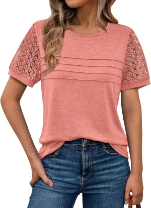 AUTOMET Women's Short Sleeve Shirts Dressy Lace Summer Tops 2025 Spring Trendy Casual T-Shirts Cute Work Outfits Blouses