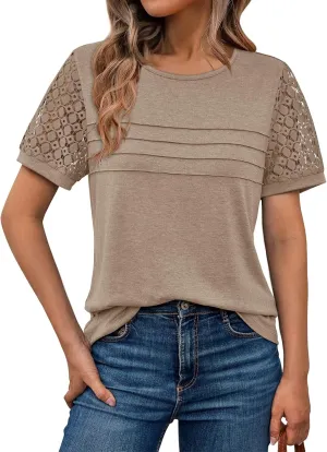 AUTOMET Women's Short Sleeve Shirts Dressy Lace Summer Tops 2025 Spring Trendy Casual T-Shirts Cute Work Outfits Blouses