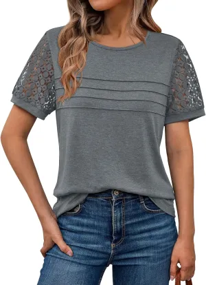 AUTOMET Women's Short Sleeve Shirts Dressy Lace Summer Tops 2025 Spring Trendy Casual T-Shirts Cute Work Outfits Blouses