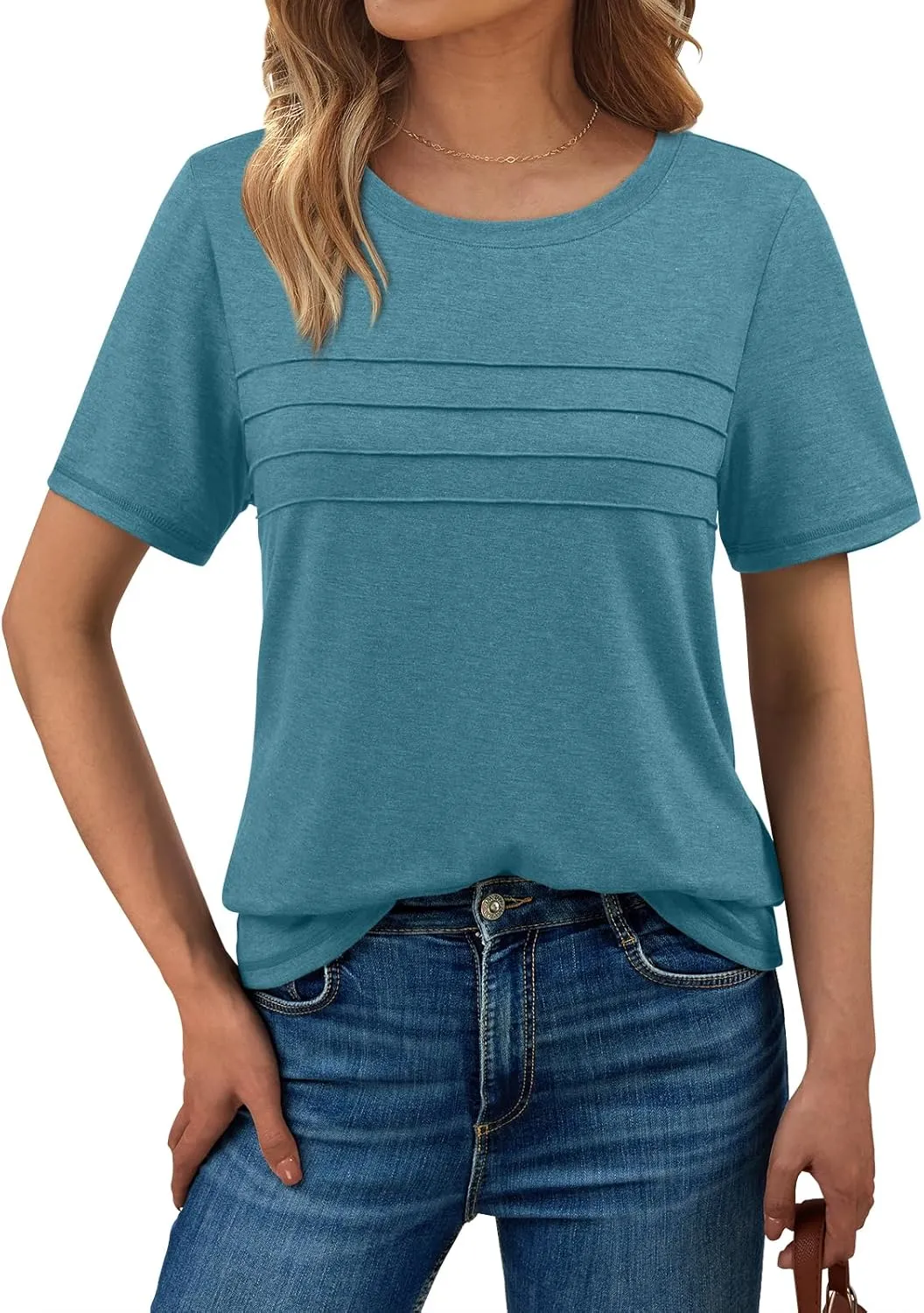AUTOMET Women's Summer Short Sleeve Shirts Trendy T-Shirts Dressy Casual Blouses 2025 Crew Neck Tunic Beach Fashion Tops