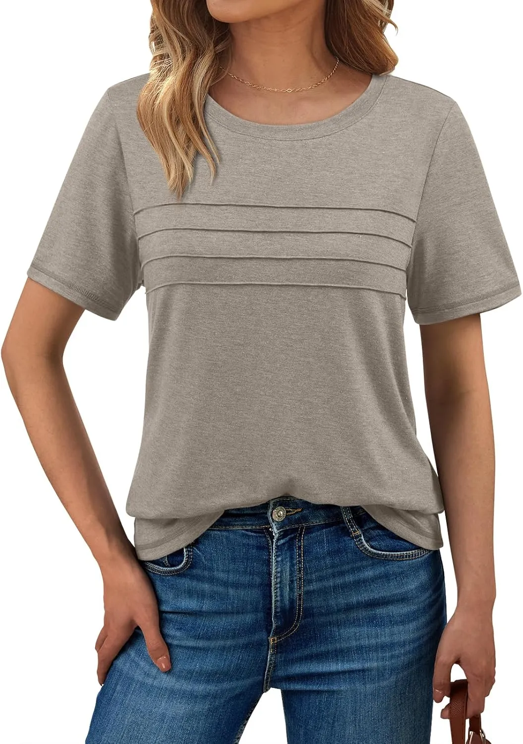 AUTOMET Women's Summer Short Sleeve Shirts Trendy T-Shirts Dressy Casual Blouses 2025 Crew Neck Tunic Beach Fashion Tops