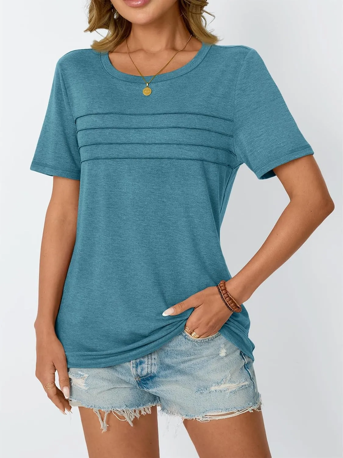 AUTOMET Women's Summer Short Sleeve Shirts Trendy T-Shirts Dressy Casual Blouses 2025 Crew Neck Tunic Beach Fashion Tops