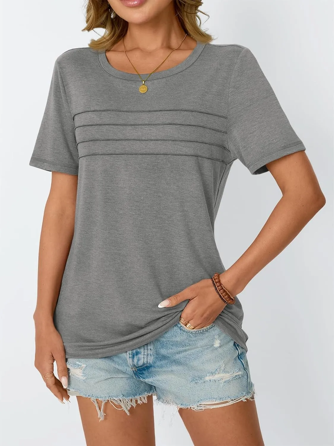 AUTOMET Women's Summer Short Sleeve Shirts Trendy T-Shirts Dressy Casual Blouses 2025 Crew Neck Tunic Beach Fashion Tops