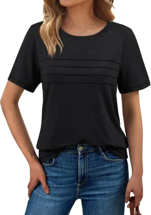AUTOMET Women's Summer Short Sleeve Shirts Trendy T-Shirts Dressy Casual Blouses 2025 Crew Neck Tunic Beach Fashion Tops