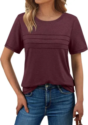 AUTOMET Women's Summer Short Sleeve Shirts Trendy T-Shirts Dressy Casual Blouses 2025 Crew Neck Tunic Beach Fashion Tops