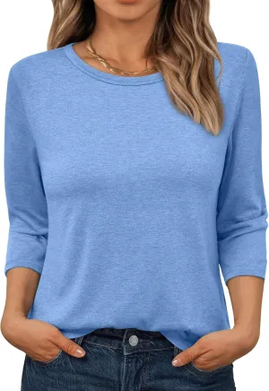 AUTOMET Womens Tops 3/4 Length Long Sleeve Shirts Fall Clothes Business Casual Dressy Blouse Loose Fit Basic Tee Trendy