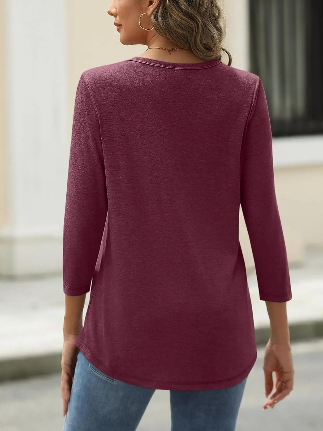 AUTOMET Womens Tops 3/4 Length Long Sleeve Shirts Fall Clothes Business Casual Dressy Blouse Loose Fit Basic Tee Trendy