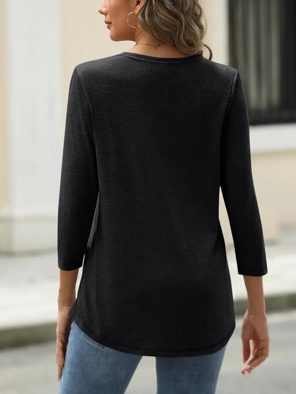 AUTOMET Womens Tops 3/4 Length Long Sleeve Shirts Fall Clothes Business Casual Dressy Blouse Loose Fit Basic Tee Trendy