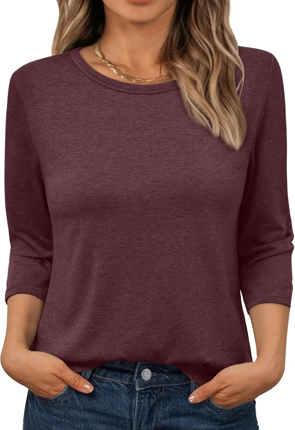 AUTOMET Womens Tops 3/4 Length Long Sleeve Shirts Fall Clothes Business Casual Dressy Blouse Loose Fit Basic Tee Trendy