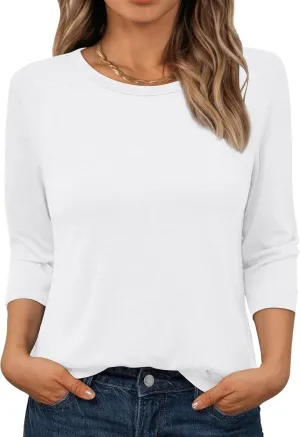 AUTOMET Womens Tops 3/4 Length Long Sleeve Shirts Fall Clothes Business Casual Dressy Blouse Loose Fit Basic Tee Trendy