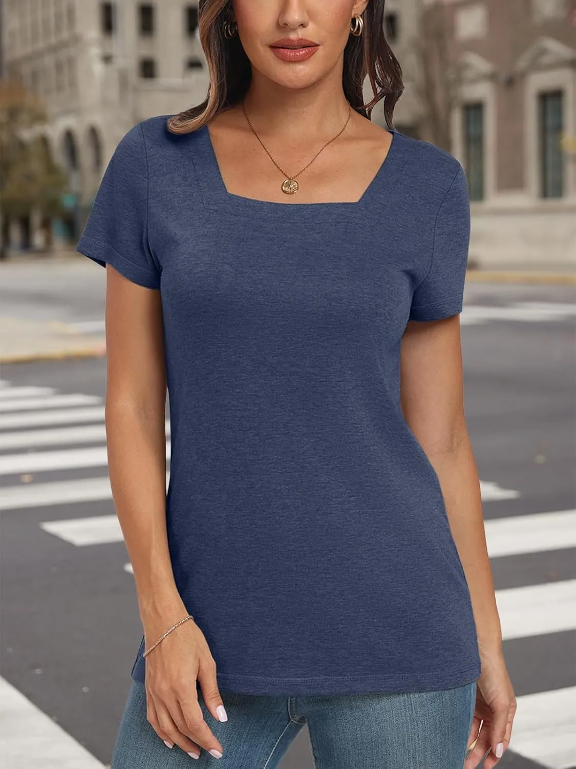 AUTOMET Womens Tops Casual Spring Summer Tshirts 2025 Short Sleeve Square Neck Basic Tee Outfits