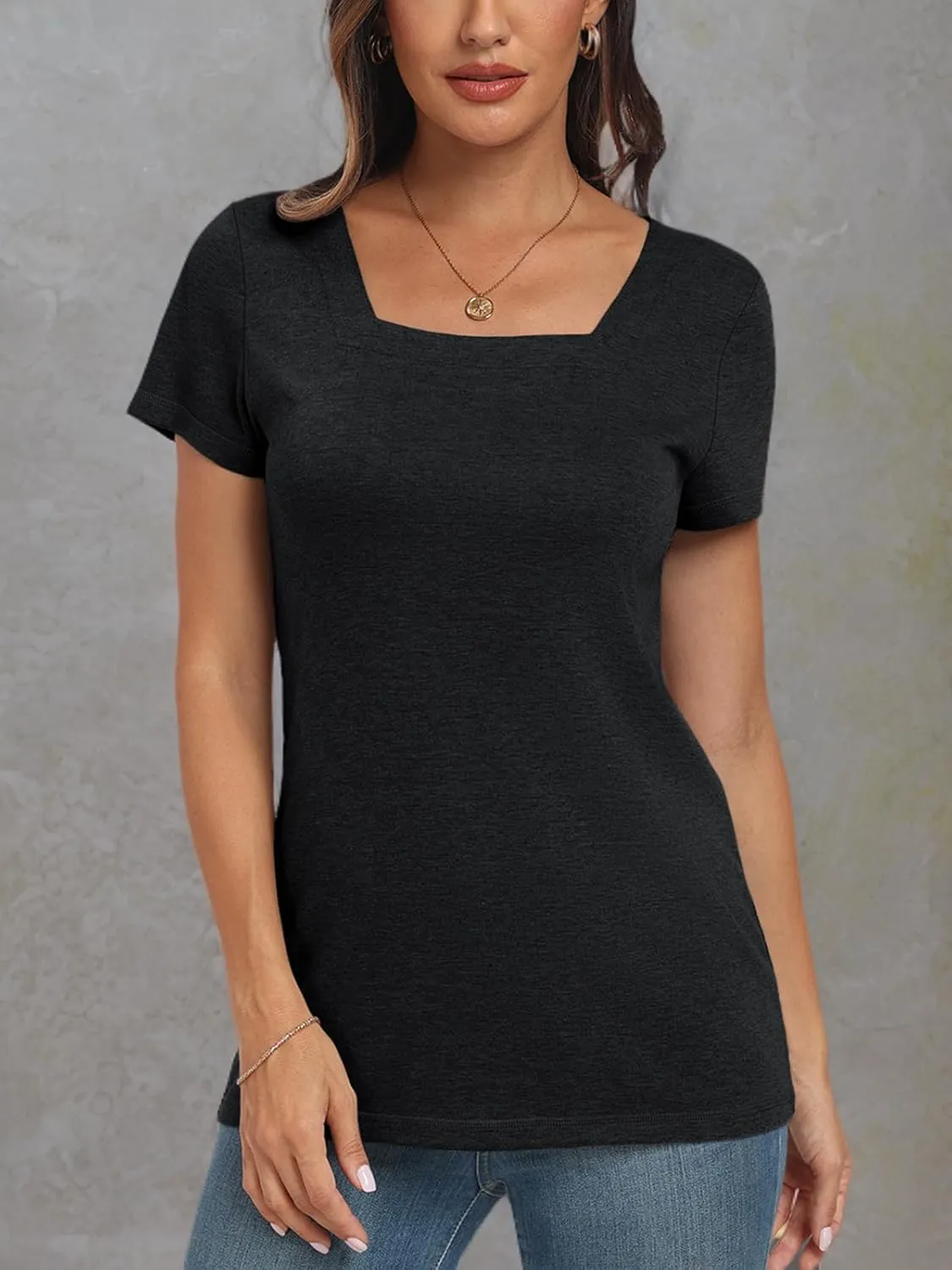 AUTOMET Womens Tops Casual Spring Summer Tshirts 2025 Short Sleeve Square Neck Basic Tee Outfits