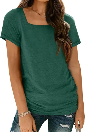 AUTOMET Womens Tops Casual Spring Summer Tshirts 2025 Short Sleeve Square Neck Basic Tee Outfits