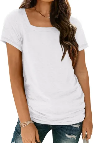 AUTOMET Womens Tops Casual Spring Summer Tshirts 2025 Short Sleeve Square Neck Basic Tee Outfits