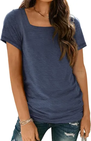 AUTOMET Womens Tops Casual Spring Summer Tshirts 2025 Short Sleeve Square Neck Basic Tee Outfits