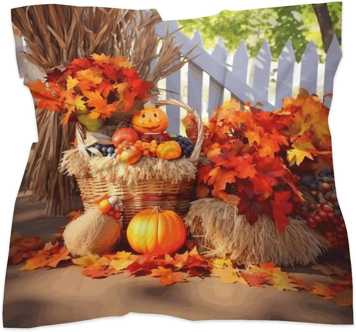 Autumn Thanksgiving Head Scarf Like Silk Scarf Lightweight Fashion Satin Hair Bandanas for Women Boho Headscarf Hair Wrap Bandana Headband Handkerchief Silk Scarves for Bag Purse Neck 18 Inch