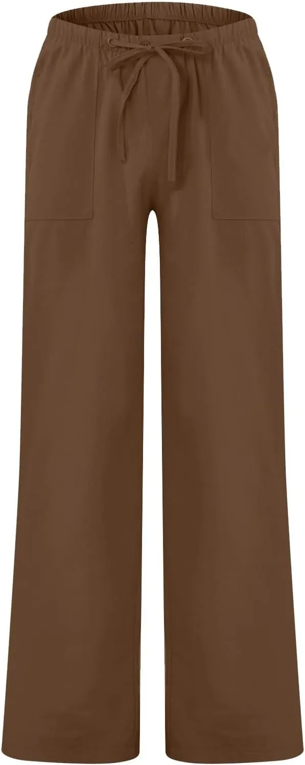 Beach Linen Pants for Men Drawstring Plus Size Linen Pants Lightweight Elastic WAIS Yoga Pants with Pockets Lounge Pants