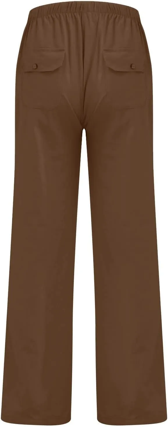 Beach Linen Pants for Men Drawstring Plus Size Linen Pants Lightweight Elastic WAIS Yoga Pants with Pockets Lounge Pants
