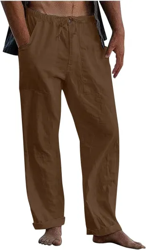 Beach Linen Pants for Men Drawstring Plus Size Linen Pants Lightweight Elastic WAIS Yoga Pants with Pockets Lounge Pants