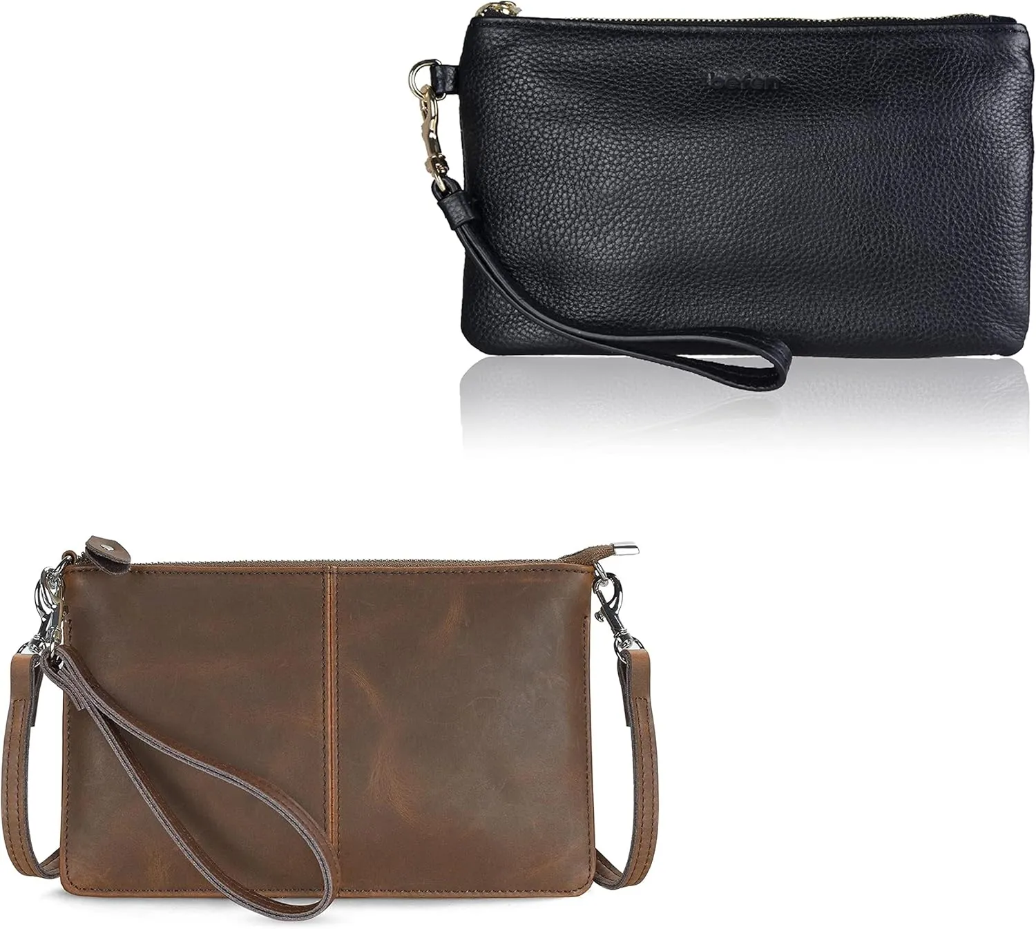 befen Vintage Brown Small Wristlet Crossbody Clutch Purse with Black Wristlet Clutch Wallet for Women