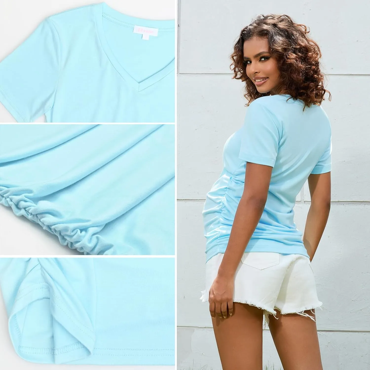 Bhome Maternity Shirt Short Sleeve Pregnancy Tshirt Side Ruched Tee Top