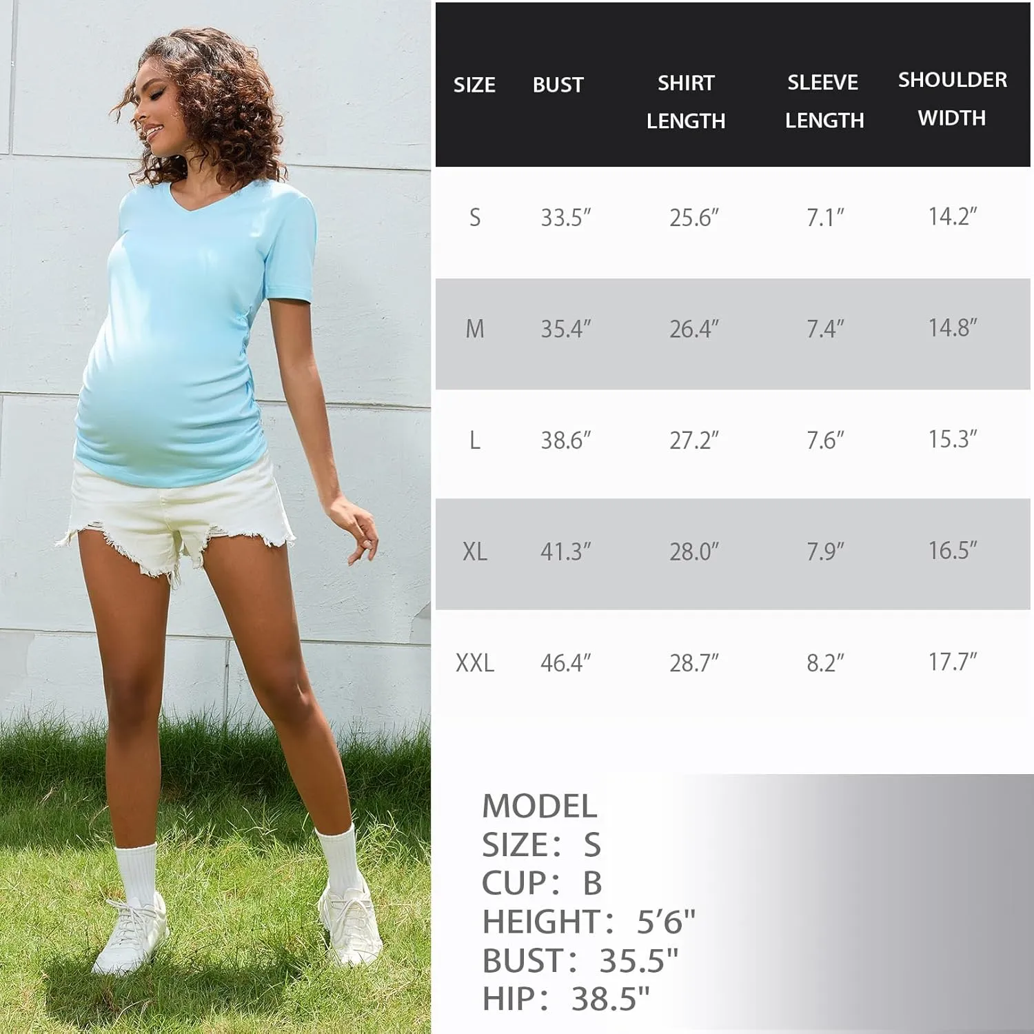 Bhome Maternity Shirt Short Sleeve Pregnancy Tshirt Side Ruched Tee Top