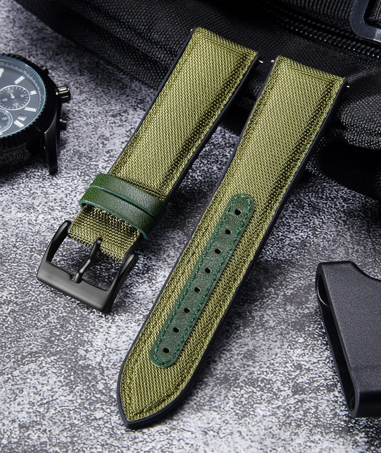 BINLUN Nylon Silicone Watch Bands 18mm 19mm 20mm 21mm 22mm Quick Release Canvas Rubber Hybrid Watch Strap Replacement Watchband for Men Women 9 Colors Silver/Black Buckle