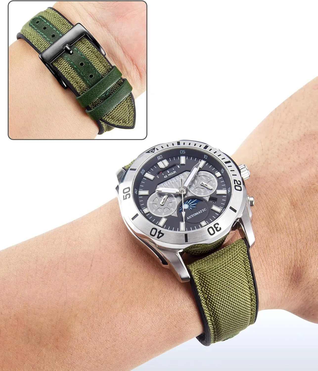 BINLUN Nylon Silicone Watch Bands 18mm 19mm 20mm 21mm 22mm Quick Release Canvas Rubber Hybrid Watch Strap Replacement Watchband for Men Women 9 Colors Silver/Black Buckle