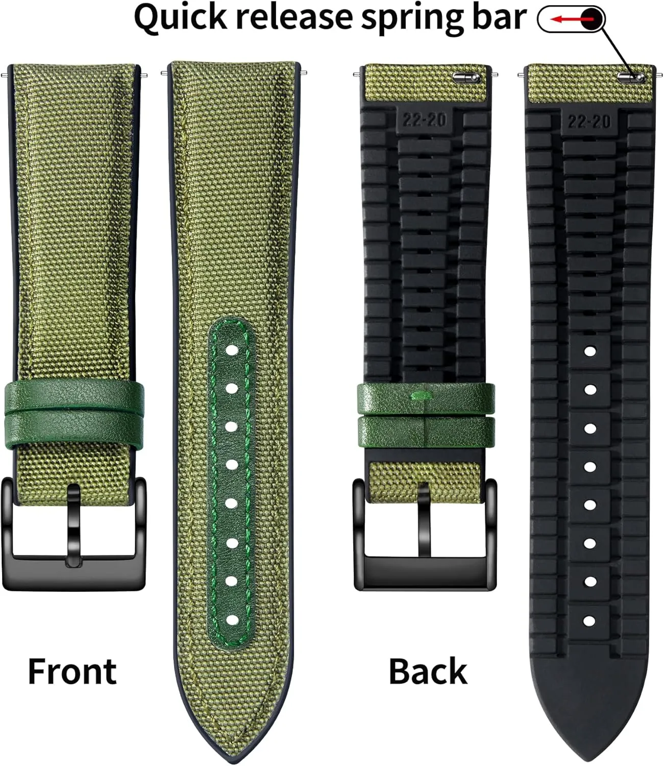 BINLUN Nylon Silicone Watch Bands 18mm 19mm 20mm 21mm 22mm Quick Release Canvas Rubber Hybrid Watch Strap Replacement Watchband for Men Women 9 Colors Silver/Black Buckle