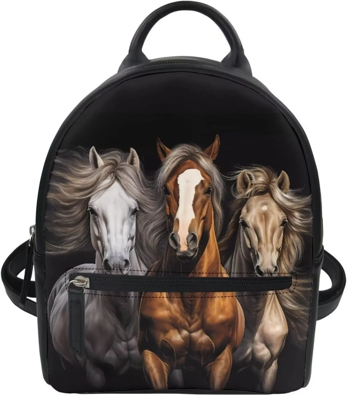 Black Horse Mini Backpack Purse for Women, PU Leather Lightweight Girls Ladies Shoulder Tote Handbag Fashion Satchel Bags Backpacks Travel Casual Daypack