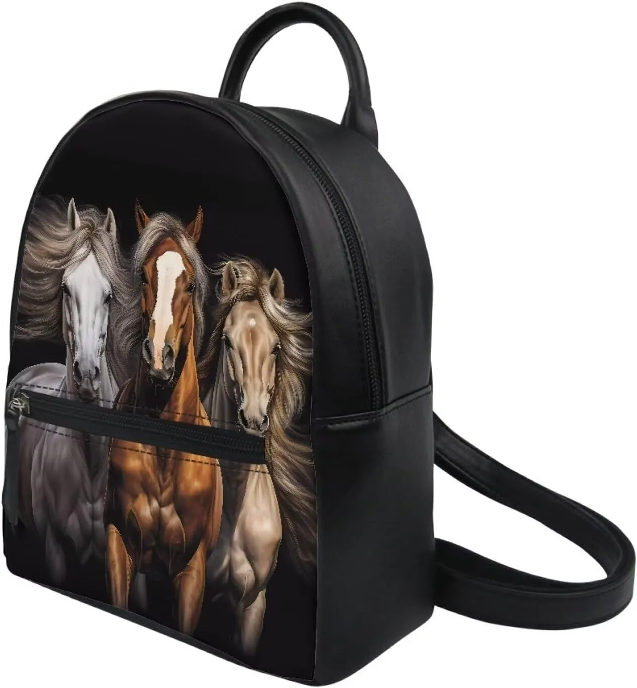 Black Horse Mini Backpack Purse for Women, PU Leather Lightweight Girls Ladies Shoulder Tote Handbag Fashion Satchel Bags Backpacks Travel Casual Daypack