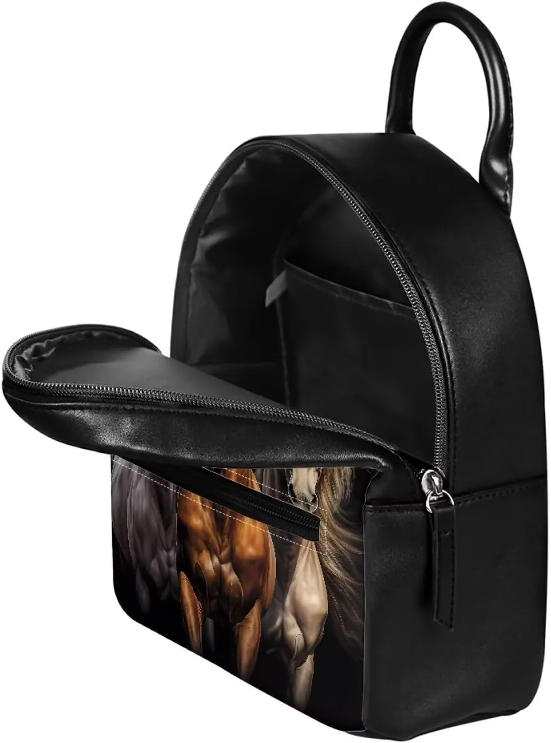 Black Horse Mini Backpack Purse for Women, PU Leather Lightweight Girls Ladies Shoulder Tote Handbag Fashion Satchel Bags Backpacks Travel Casual Daypack