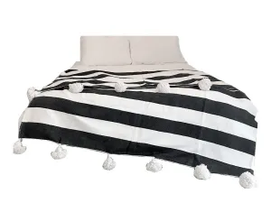Black with Large White Stripes Pom Pom Blanket - Atlas