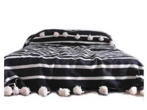 Black with White Stripes Pom Pom Blanket