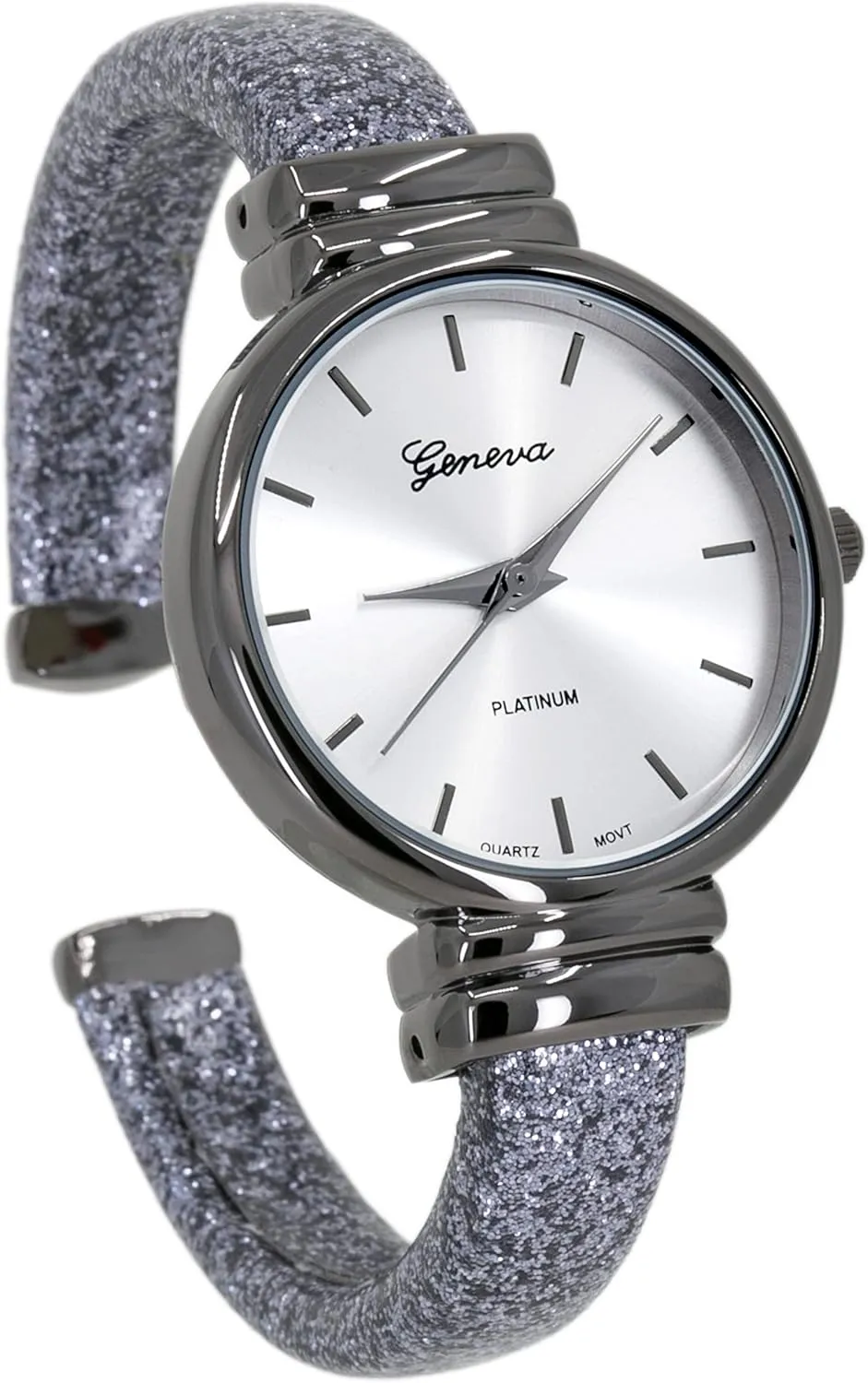 Blekon Collections Women's Analog Quartz 31mm Case Sparkling Glitter Designed Leather Cuff Bangle Ladies Wrist Watch