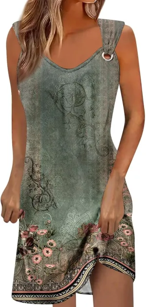 Boho Dresses for Women 2025 Summer Floral Print Slip Dress Ruched Going Out Mini Dress Sleeveless Beach Sundress
