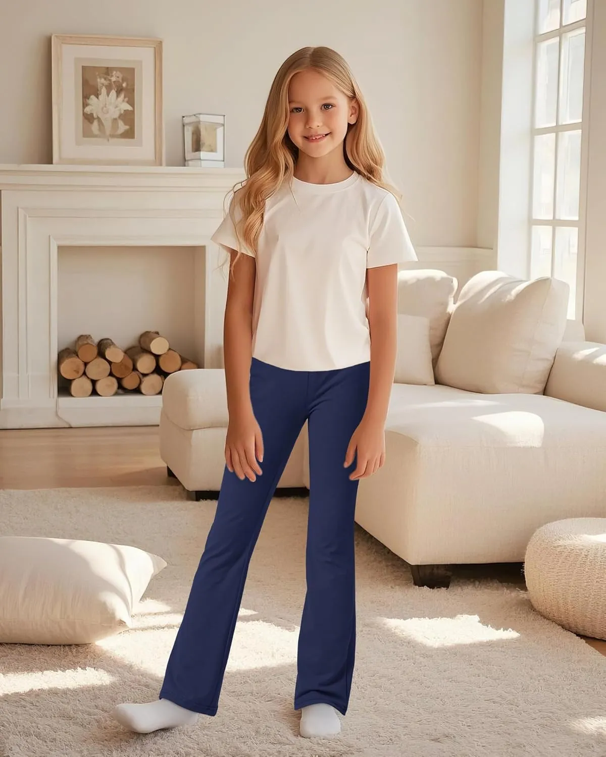 BOOPH Girls Flare Leggings Kids High Waist Bell Bottom Pants Casual Cotton Leggings for Teen Girls