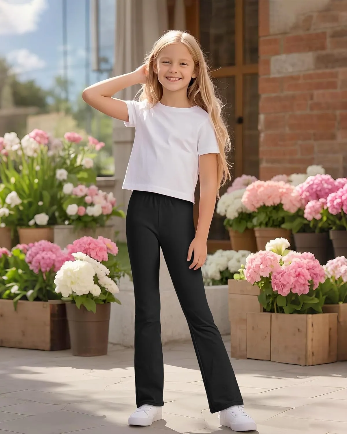 BOOPH Girls Flare Leggings Kids High Waist Bell Bottom Pants Casual Cotton Leggings for Teen Girls