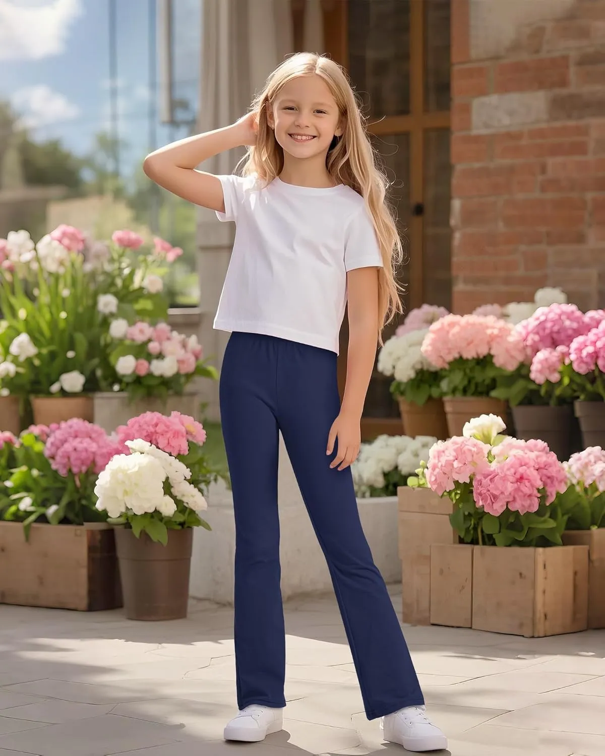 BOOPH Girls Flare Leggings Kids High Waist Bell Bottom Pants Casual Cotton Leggings for Teen Girls