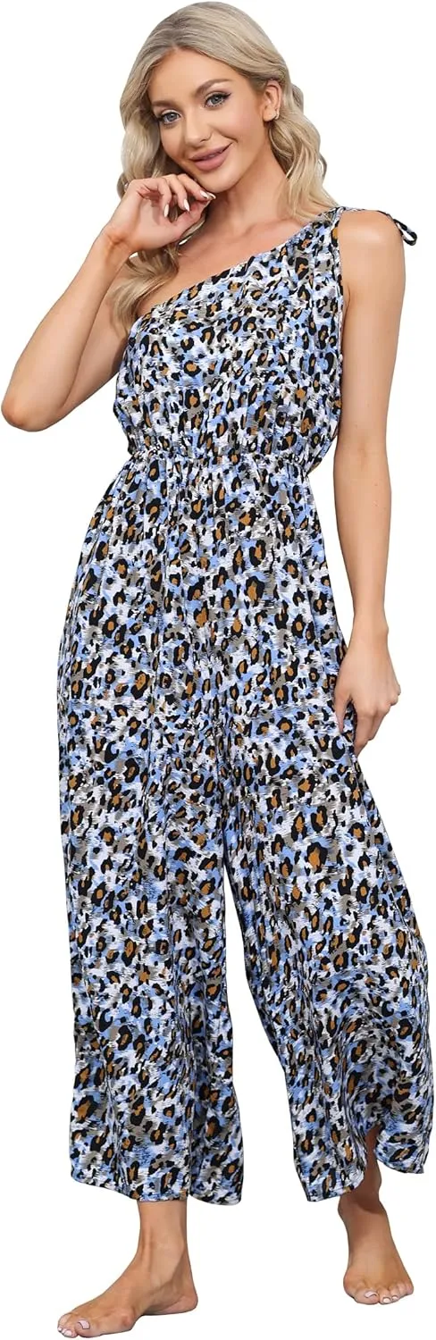 BUENOS NINOS Jumpuits for women one shoulder Waist elastic jumpsuits with Pockets