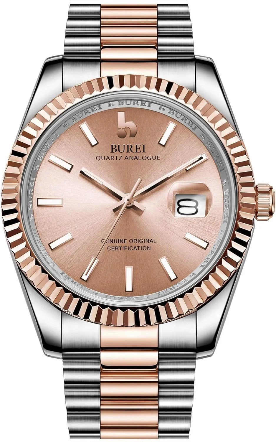 BUREI Mens Watches Luxury Stainless Steel Analog Quartz Waterproof Wristwatch Sapphire Crystal Dial with Calendar Display,Gift for Men