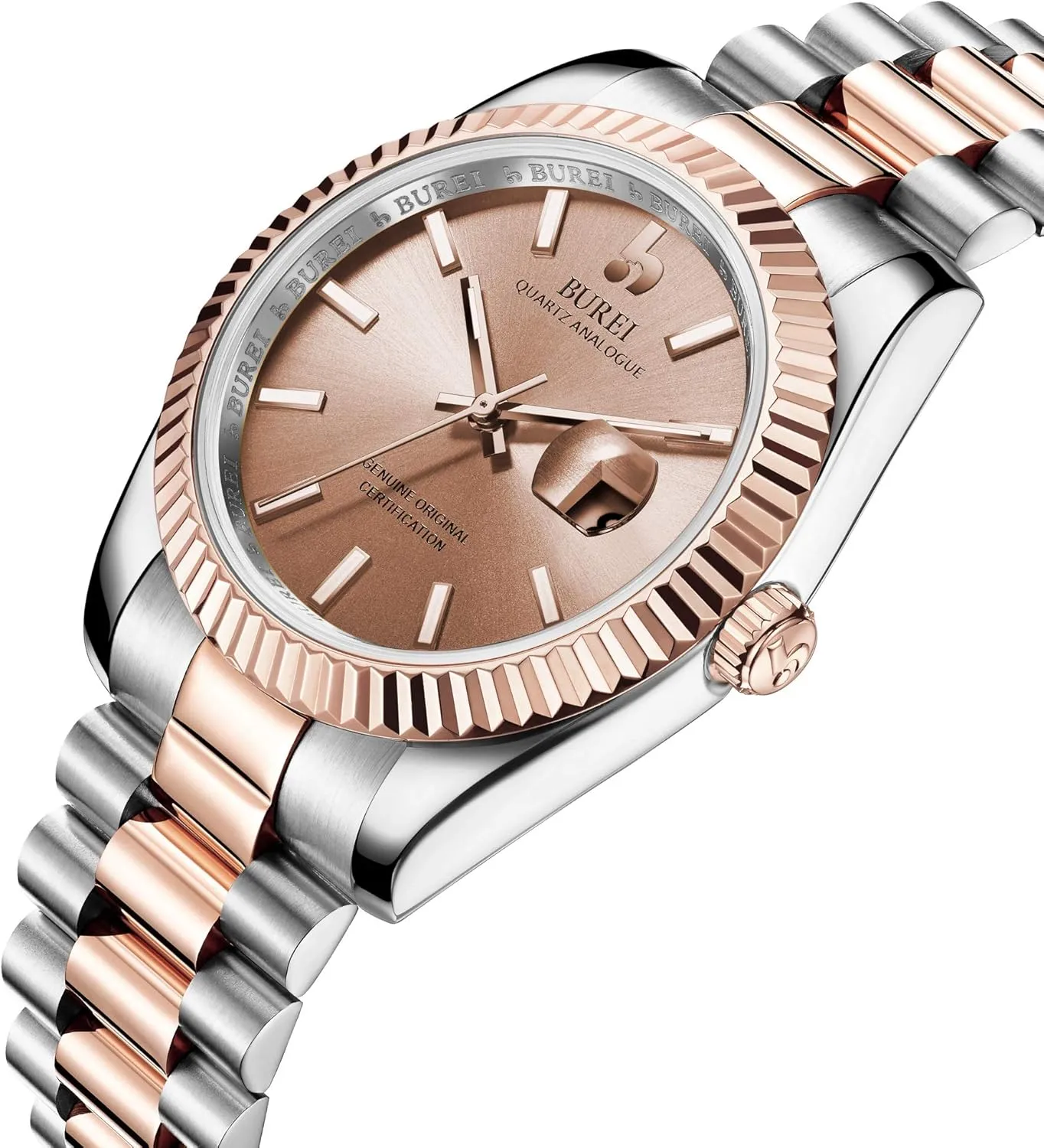 BUREI Mens Watches Luxury Stainless Steel Analog Quartz Waterproof Wristwatch Sapphire Crystal Dial with Calendar Display,Gift for Men