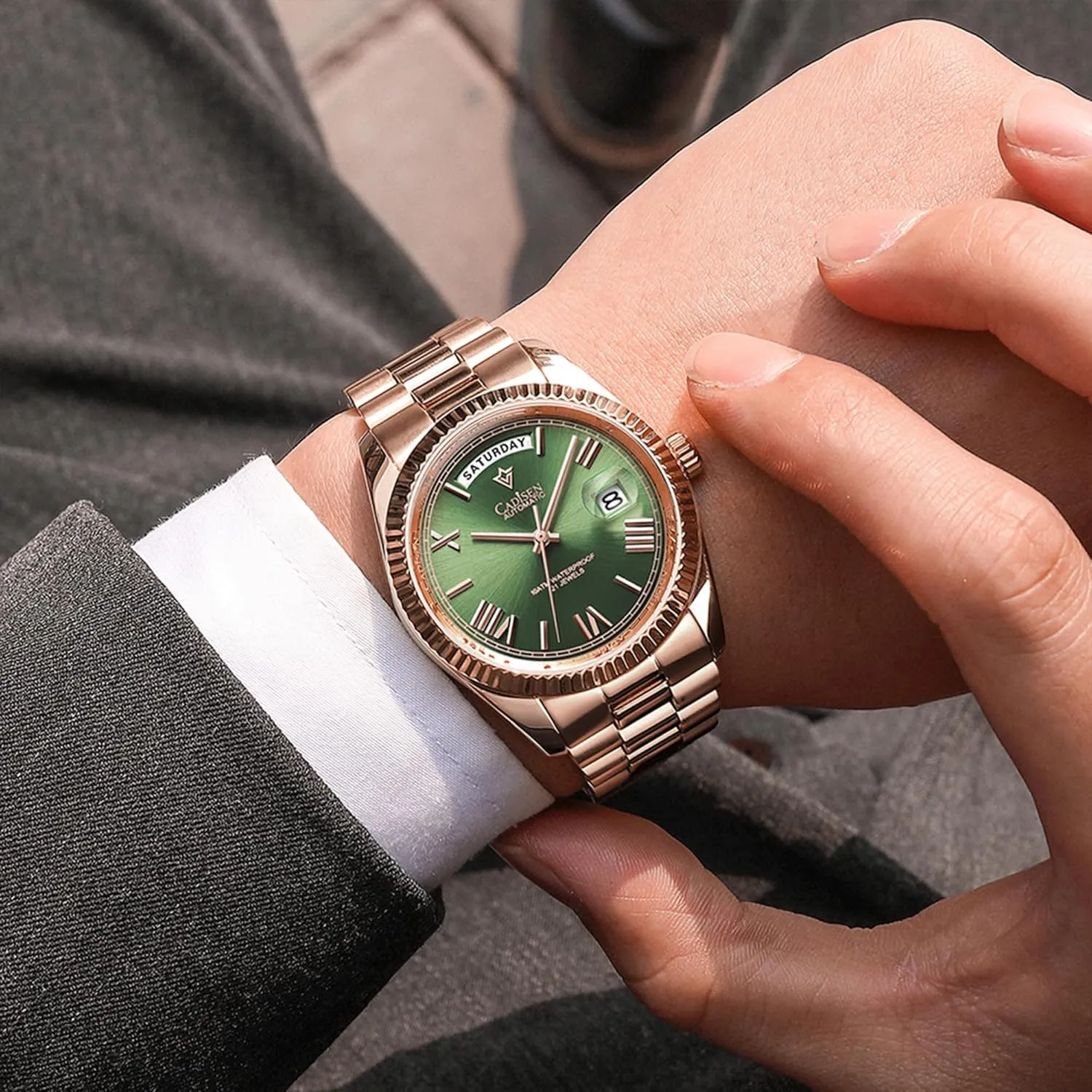 Cadisen Automatic Mechanical Watch Men Swimming 10Bar Waterproof Screw Crown 8285 Movement Stainless Steel Case Watches