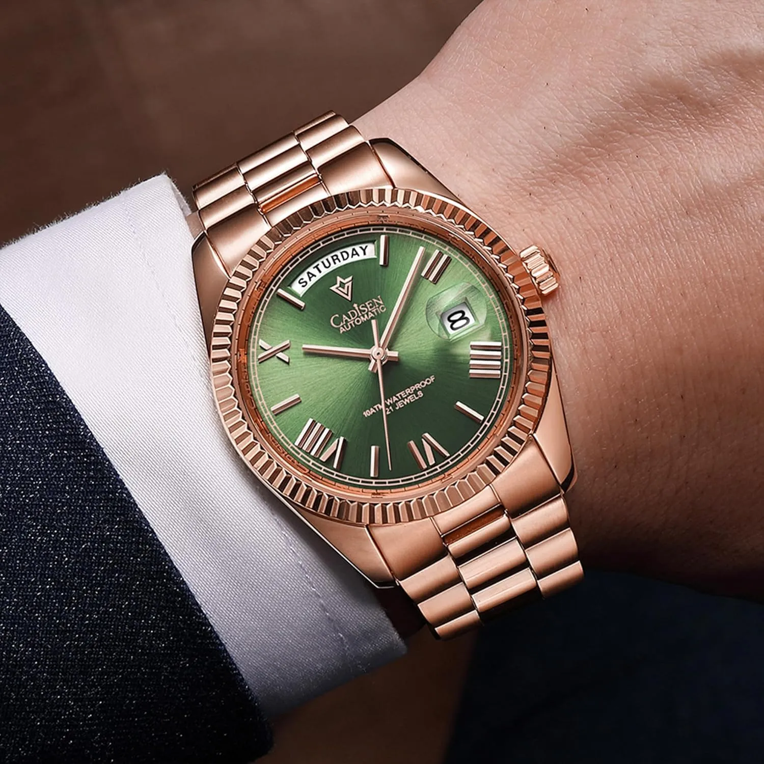 Cadisen Automatic Mechanical Watch Men Swimming 10Bar Waterproof Screw Crown 8285 Movement Stainless Steel Case Watches